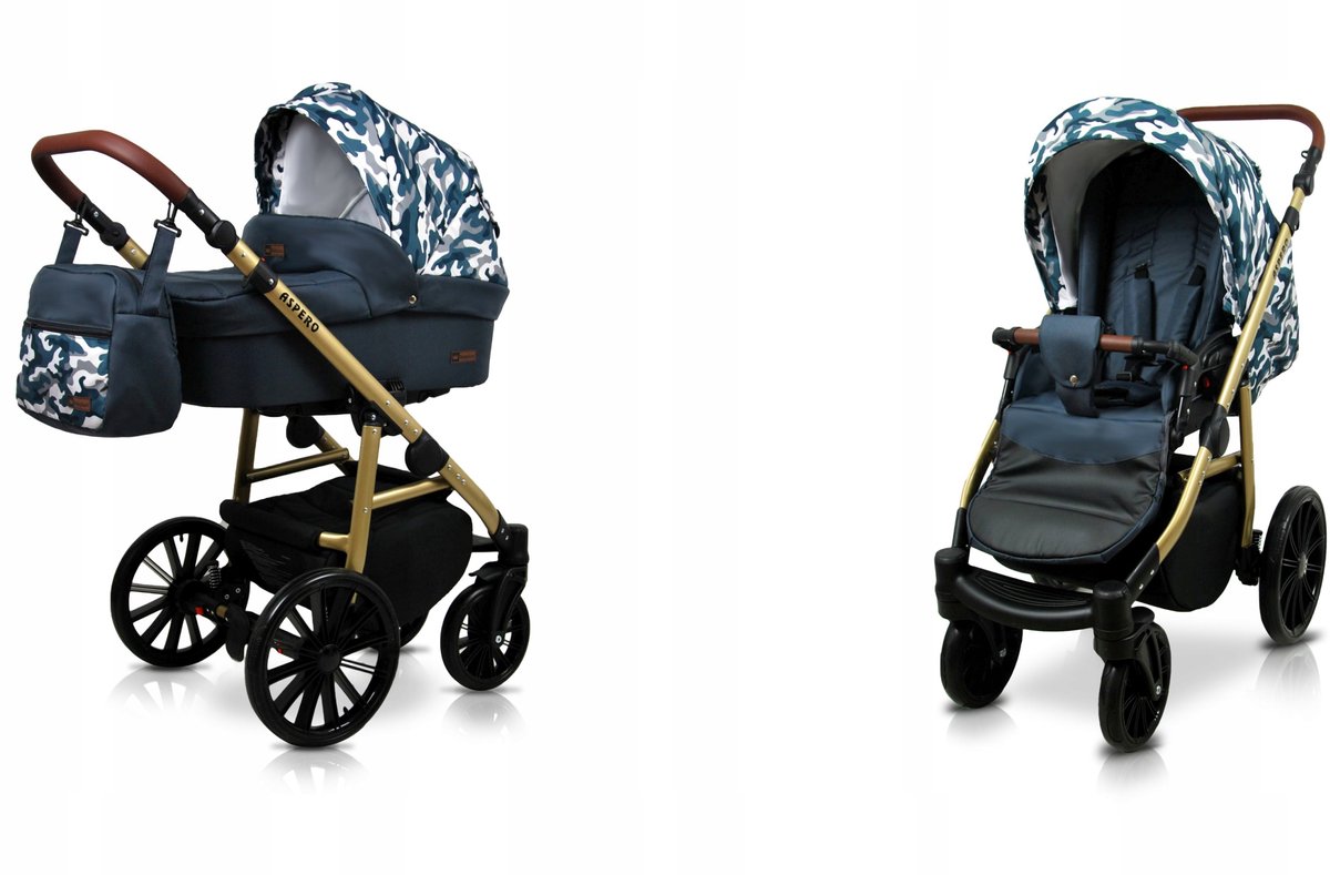 BabyLux® Kinderwagen 2in1 – ASPERO - GREY MORO - Opklapbare Wandelwagen incl. Reiswieg, Multifunctionele Buggy Sportstoel - Combi-kinderwagen met Luiertas, Regenhoes, Klamboe, Bekerhouder, etc.