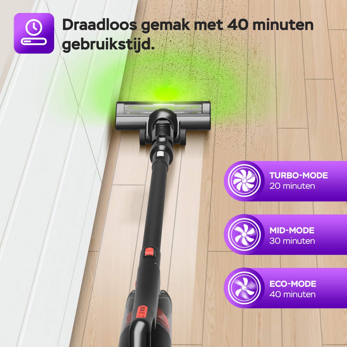 TurboTronic LV8 Steelstofzuiger met kruimeldief zonder zak - Draadloos - Hoge zuigkracht - HEPA - lichtgewicht - 3 Snelheden -Harde en zachte vloeren - Rood – foto 7