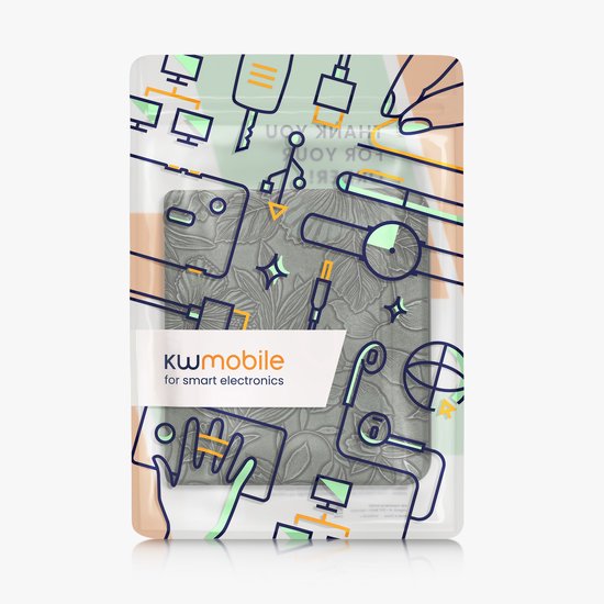 kwmobile e-reader hoesje geschikt voor Kobo Libra Colour hoes - E reader flip case met magnetische sluiting - Ereader cover - Bloemen in reliëf design in groen van Merkloos — afbeelding 5