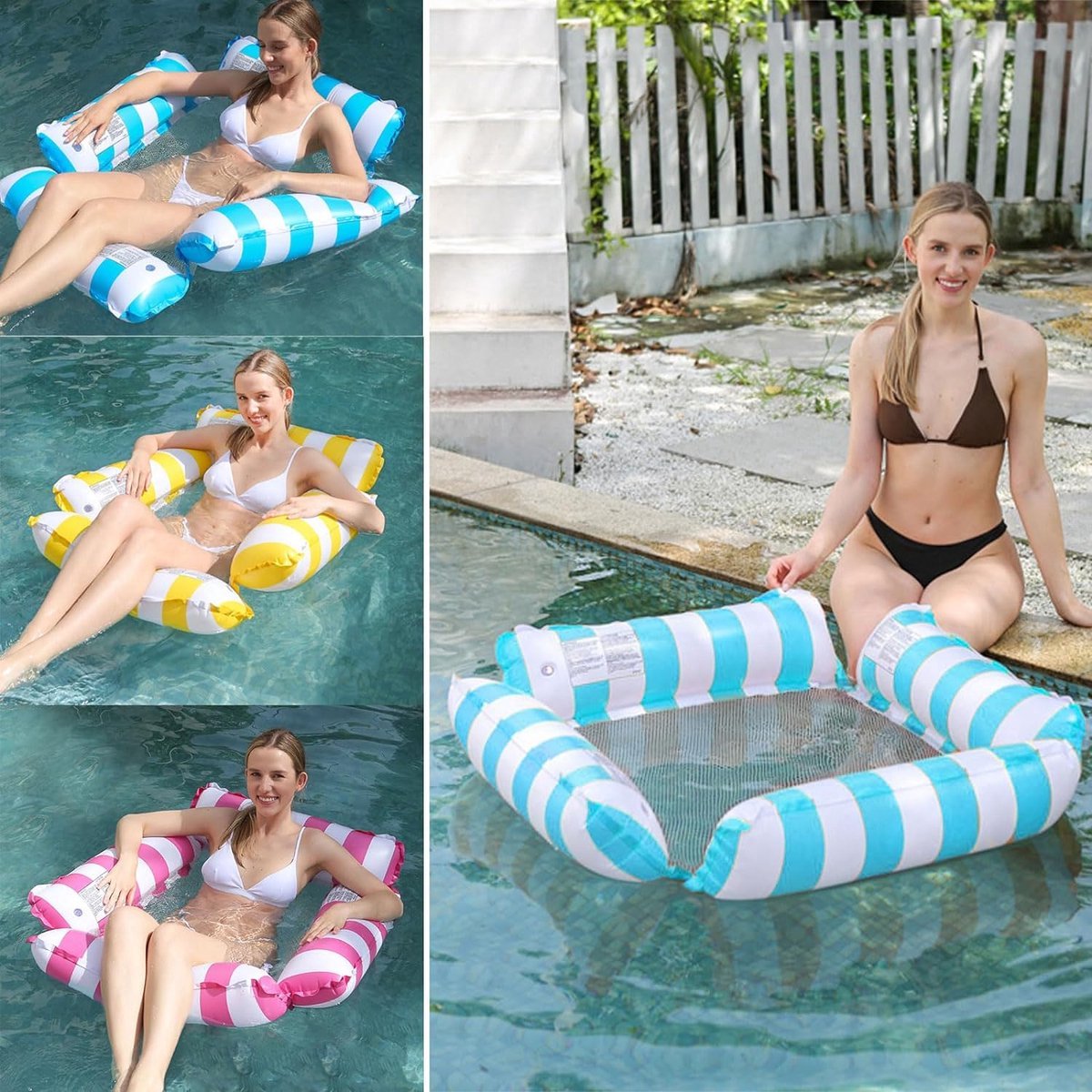 Waterhangmat Streeppatroon Blauw - Blue - Lounge Chair - Float - Zwembad - Hangstoel - Opblaasbare Zwembad Stoel - Water Hangmat - Luchtbed Zwembad - Luchtmatras - Floater - Strand - Waterspeelgoed - Vakantie - Zomer - Hammock Pool Float – foto 6