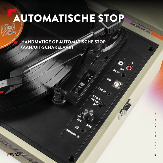 Retro Platenspeler Bluetooth in & out - Fenton RP118 - Model 2025 - Geschikt voor alle platen - Ingebouwde speakers - Groen — afbeelding 5