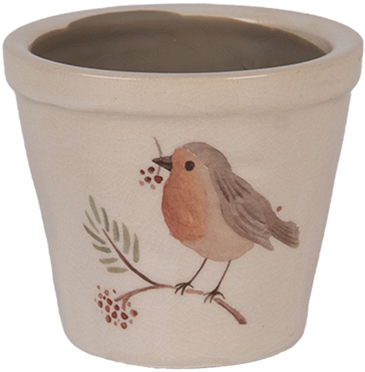 Keramiek Bloempot voor Binnen – Beige Vogel – Rustieke Pot – Ø 8 cm – Vogelmotief