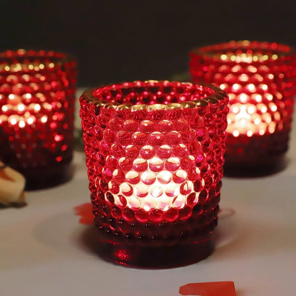 Set van 12 glazen theelichthouders met gouden rand voor romantische decoratie