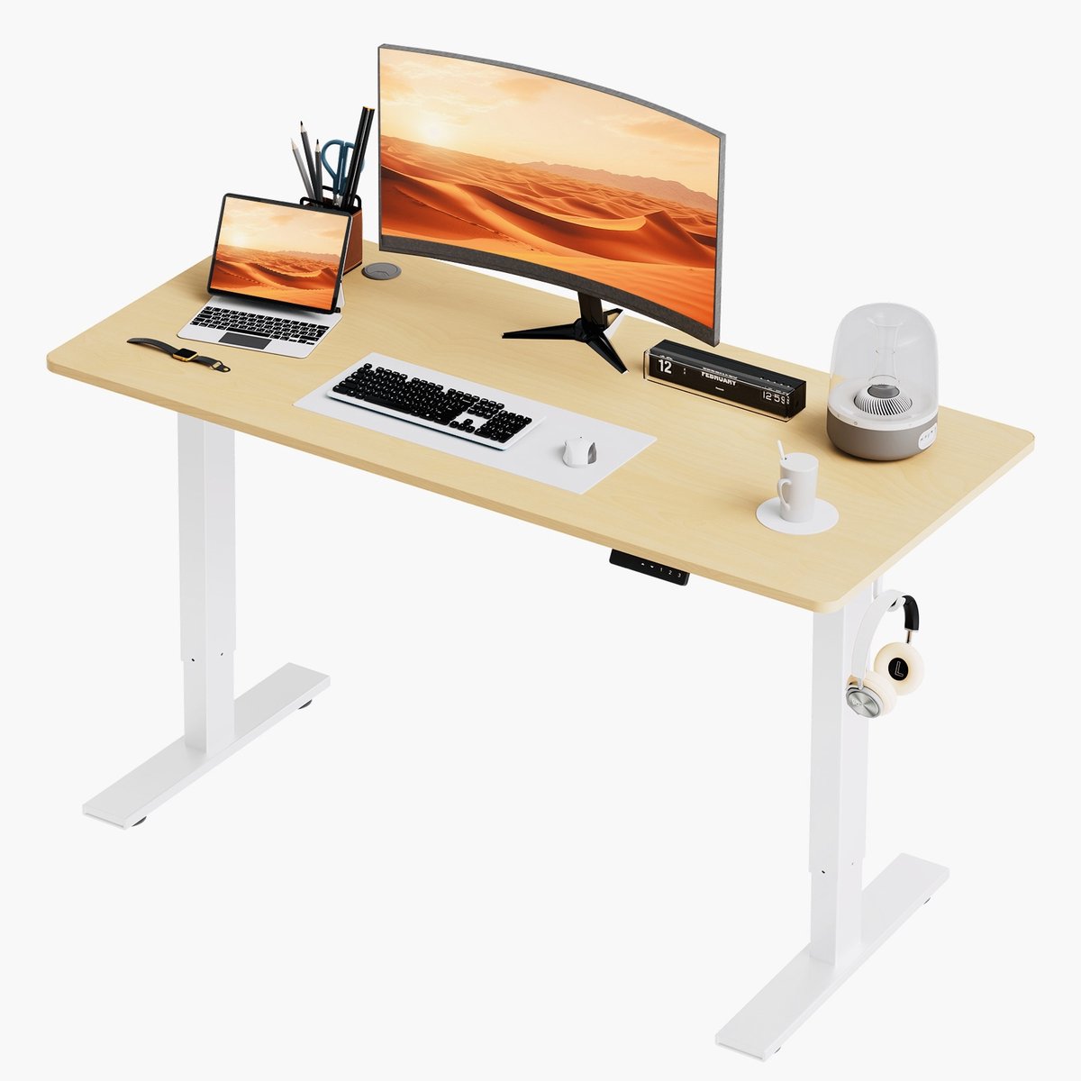Zit-sta bureau 110 x 60 cm, Elektrisch in hoogte verstelbaar bureau, met geheugenfunctie en anti-botsingstechnologie, Stevig en Duurzaam, Stille Motor, Hoogte 70-117cm