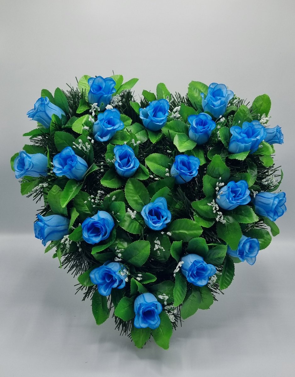 Bloemstuk - W847/42 - Hart - Roos - Blauw - 40cm - Verzwaard - Buigzaam - Grafdecoratie