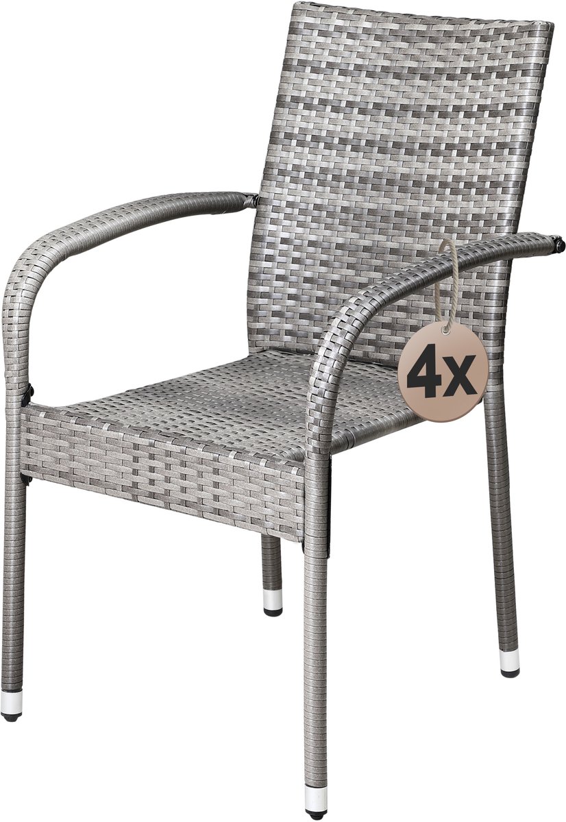 Casaria Tuinstoelen Stapelbaar – Set van 4 – 90x56x60 cm – Grijs