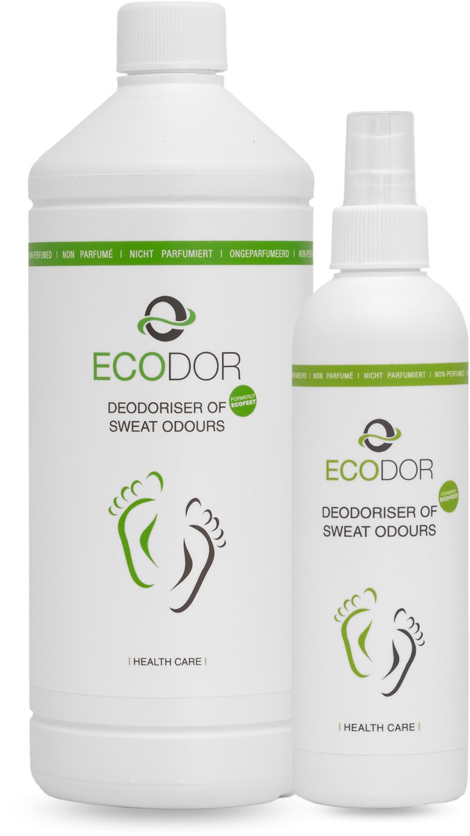 Goedkoopste Ecodor EcoFeet - Geurvreter - Ontgeurder tegen zweetvoeten - Niet geparfumeerd - Voordellverpakking - 250 ml sprayflacon 1 liter navulfles