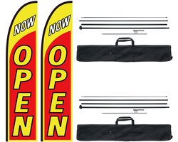 Open Vlaggen met Mastset - 5 meter, Ideaal voor Buitenreclame voor Bedrijven, Inclusief 2 Baniervlaggen, 2 Masten en 2 Grondankers voor Betere Zichtbaarheid