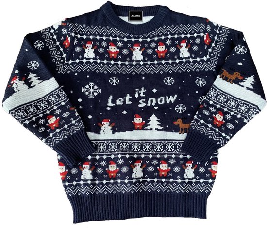 Kersttrui "Let it Snow" Kind - Blauw- Maat 140