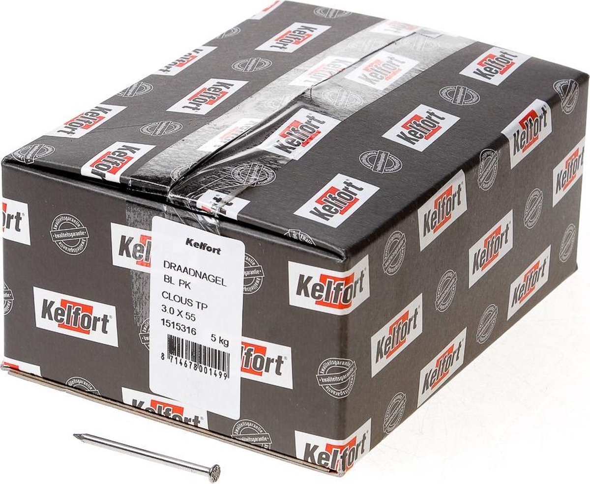 Kelfort draadnagel plat geruite kop blank 3.0 x 55mm 5kg