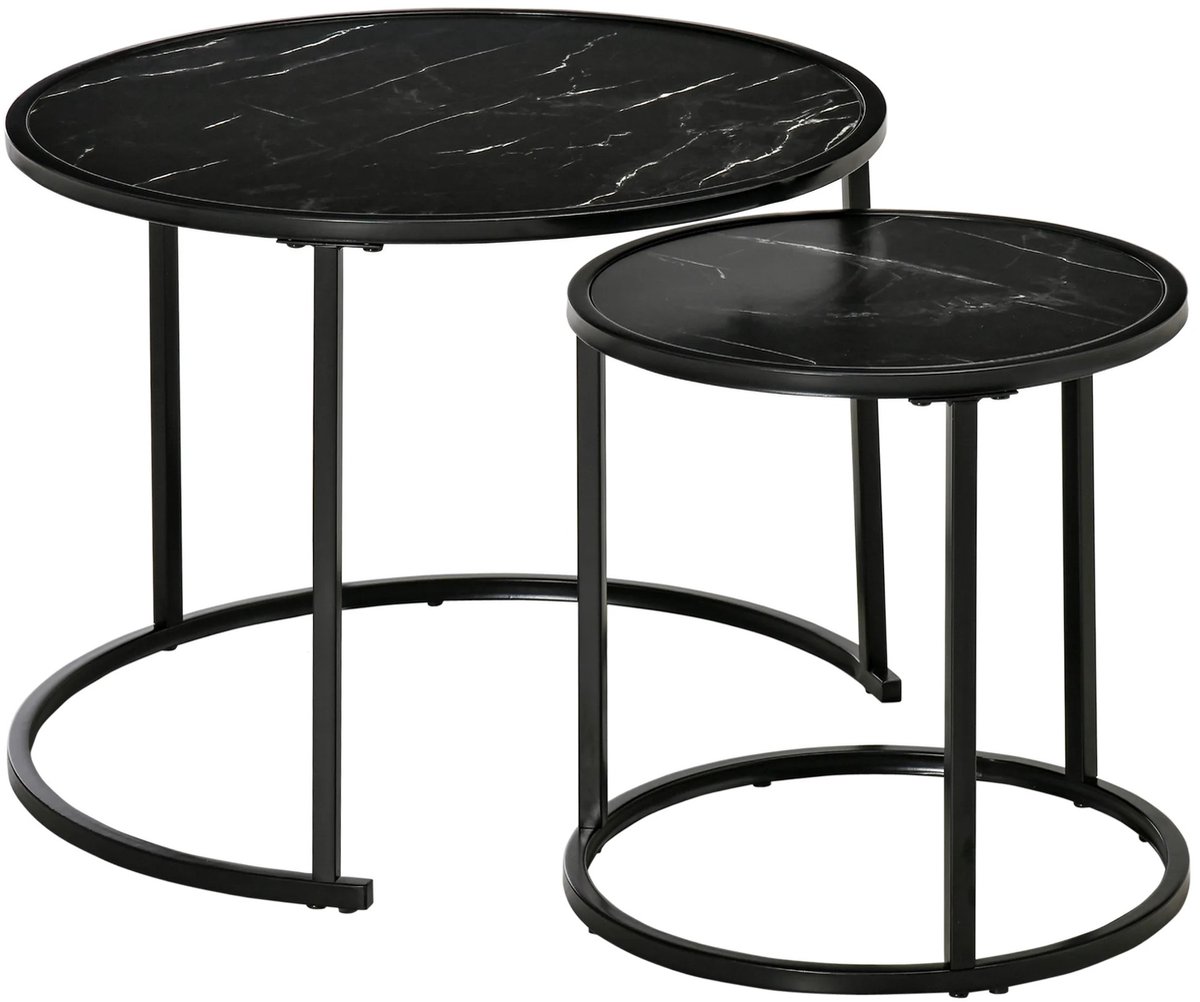 Homcom Set Van 2 Ronde Bijzettafels - Salontafel - Salontafels - Bijzettafel - Bijzettafels - Bijzettafeltjes Woonkamer - Bijzettafel Bank - Smalle Consoletafel - Entree Tafel - Tafel - Tafeltje - Side Table - Sidetable Zwart