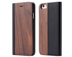 Houten flip case, iPhone 16E Walnoot