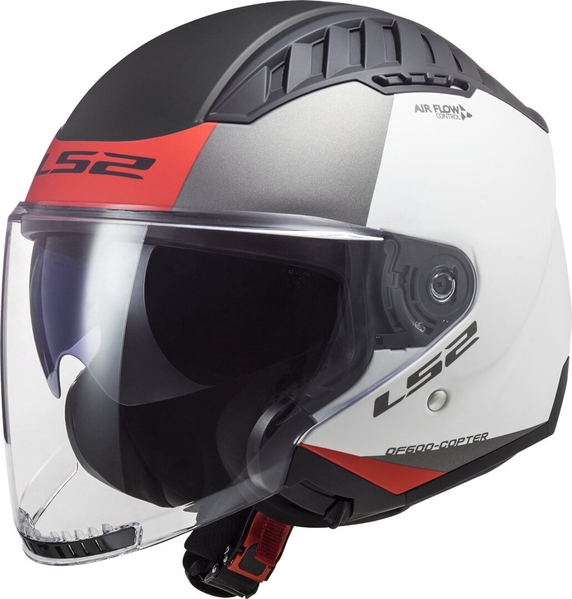 LS2 OF600 Copter II Urbane Mat Wit Rood 06 Jethelm - Maat XL - Helm