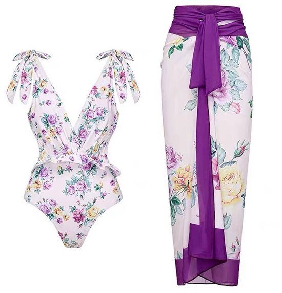 Corrigerende Sixyotie Dames Badpak Uit één Stuk - Met Rok & Buikcontrole - Bloemenprint - Badmode Voor Strand & Zwembad Badpak Met Rokje