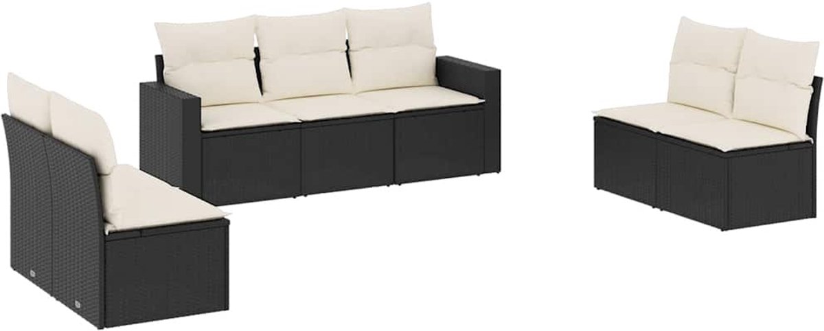 vidaXL 7-delige - Loungeset - met - kussens - poly - rattan - zwart