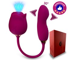 SlipperyHeights® Twila - 2 in 1 Luchtdruk Stotende Roos Vibrator - Clitoris Satisfy en G-Spot Stimulatie - Intense 20 Standen - Siliconen Sex Toy voor Vrouwen - Dildo - Fuchsia