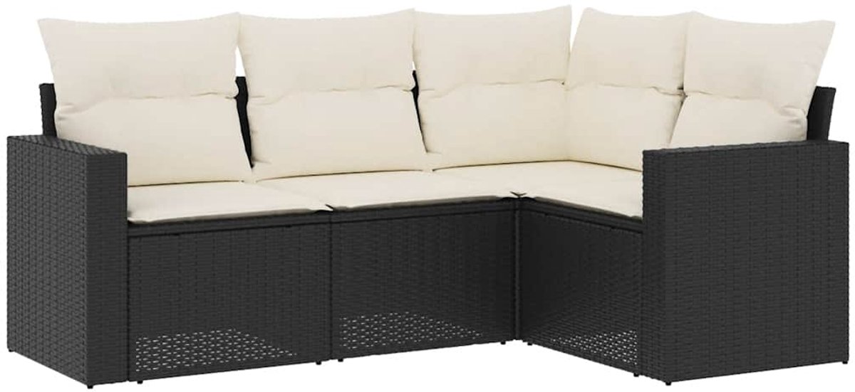 vidaXL 4-delige - Loungeset - met - kussens - poly - rattan - zwart