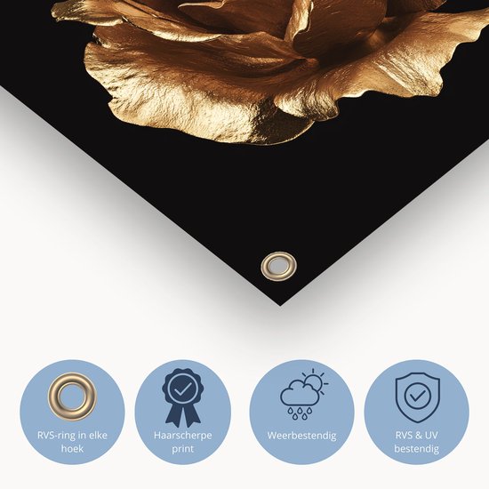 Gouden roos met metallic glans - Roos tuinposter - Tuinschilderijen bloem - Goud - Decoratie voor buitenmuren - Wanddecoratie - tuinposter 60x40 cm