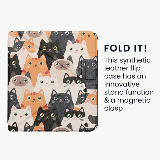 kwmobile e-reader hoesje geschikt voor Kobo Libra Colour hoes - Ereader flip case met standaard - E reader cover van kunstleer - In oranje / zwart / wit van Merkloos — afbeelding 4