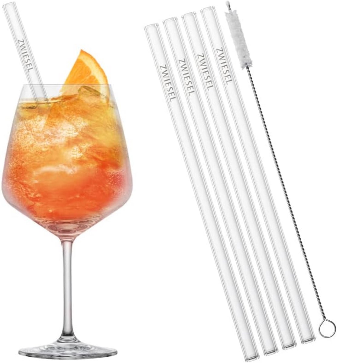 Set van 4 cocktailglazen met rietjes en borstel - Vaatwasmachinebestendig Tritan-kristal - Veelzijdige longdrinkglazen voor elke gelegenheid