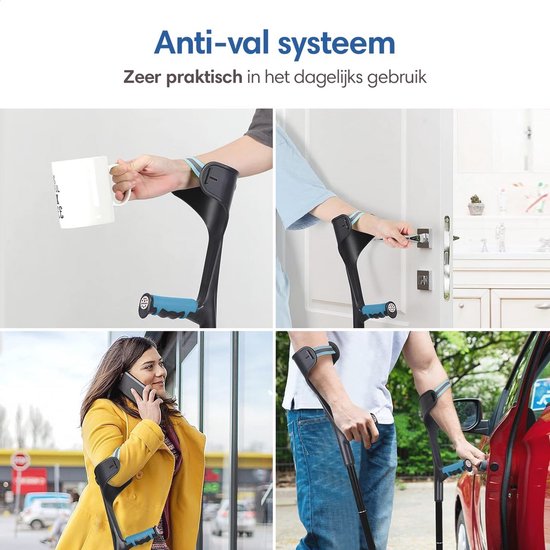 Opvouwbare en verstelbare loopkruk - Lichtgewicht elleboogkruk voor revalidatie - Antivalsysteem en ergonomische handgrepen van Merkloos — afbeelding 5