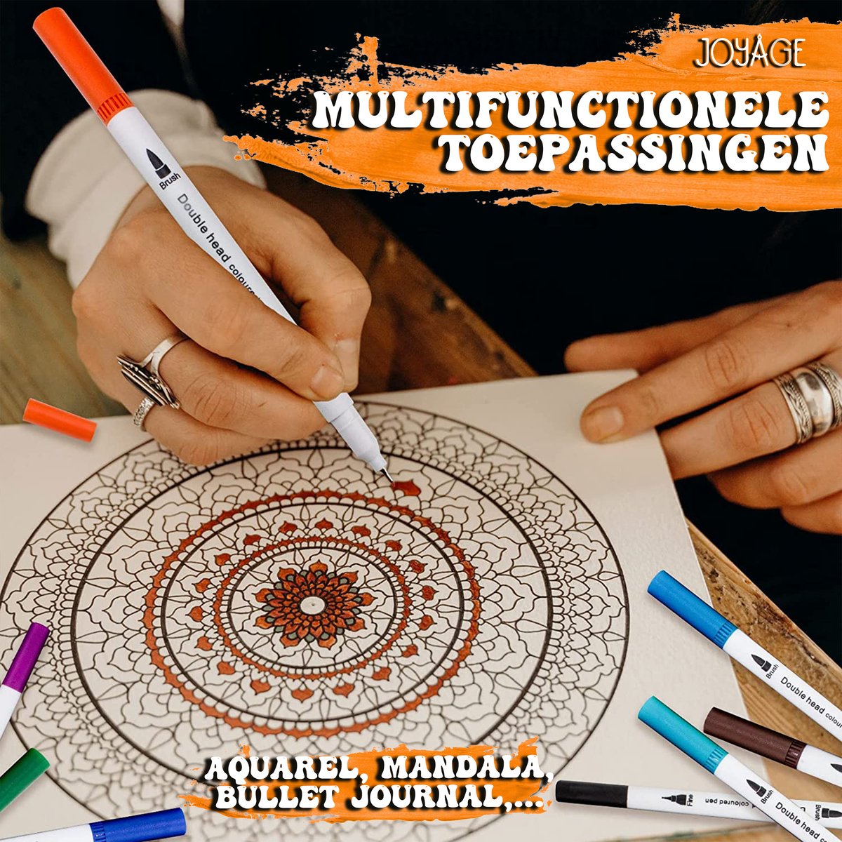 Joyage Twinmarkers Dual-tip markers – 36 stuks - Brush pennen & Fine liners - Fineliners kleur en Brushpennen set – Fineliner set – Twin markers – Stiften voor volwassenen twinmarker stiften kinderen – Penseelstiften Bullet journal pennen accesoires — afbeelding 5