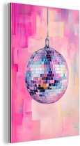Aluminium schilderij 100x150 cm - Wanddecoratie metaal - Discobal - Pink - Verf - Metalen muurdecoratie woonkamer - Decoratie industrieel - Foto op dibond - Industriële accessoires slaapkamer
