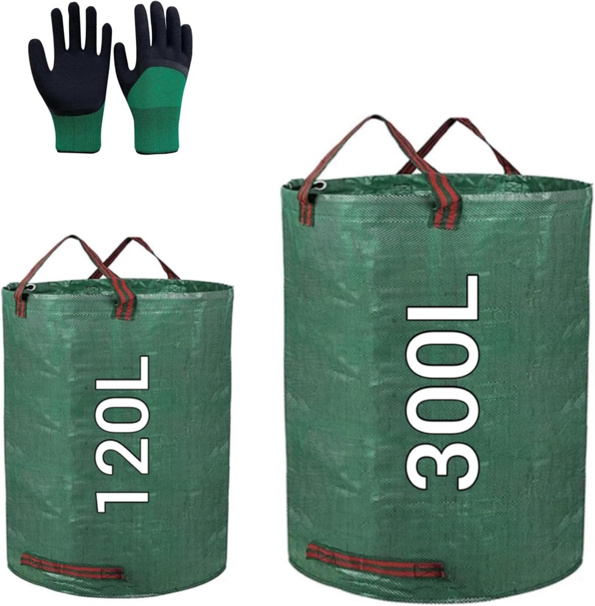 2 Professionele Tuinafvalzakken - Herbruikbaar & Robuust - Voor Gras & Bladeren - Inclusief Tuinhandschoenen - 120 liter en 272 liter