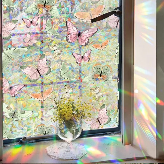Milieuvriendelijke PVC Glasfolie - Kleurrijk vlinderpatroon - Zelfklevend - Privacy en UV Bescherming - 40x100 cm