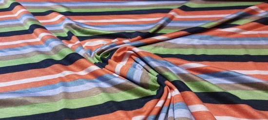 Tissu tricot viscose imprimé - Rayures multicolores - 1 mètre