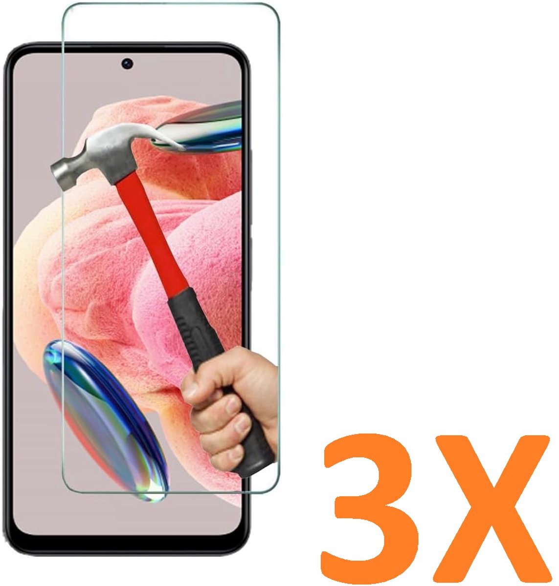 Screenprotector Glas - Tempered Glass Screen Protector Geschikt voor: Xiaomi Redmi 12 - 3x