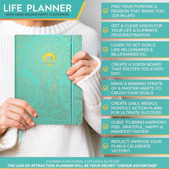 Agenda hebdomadaire pour la productivité et le bonheur - 1 pièce - Turquoise - Agenda papier