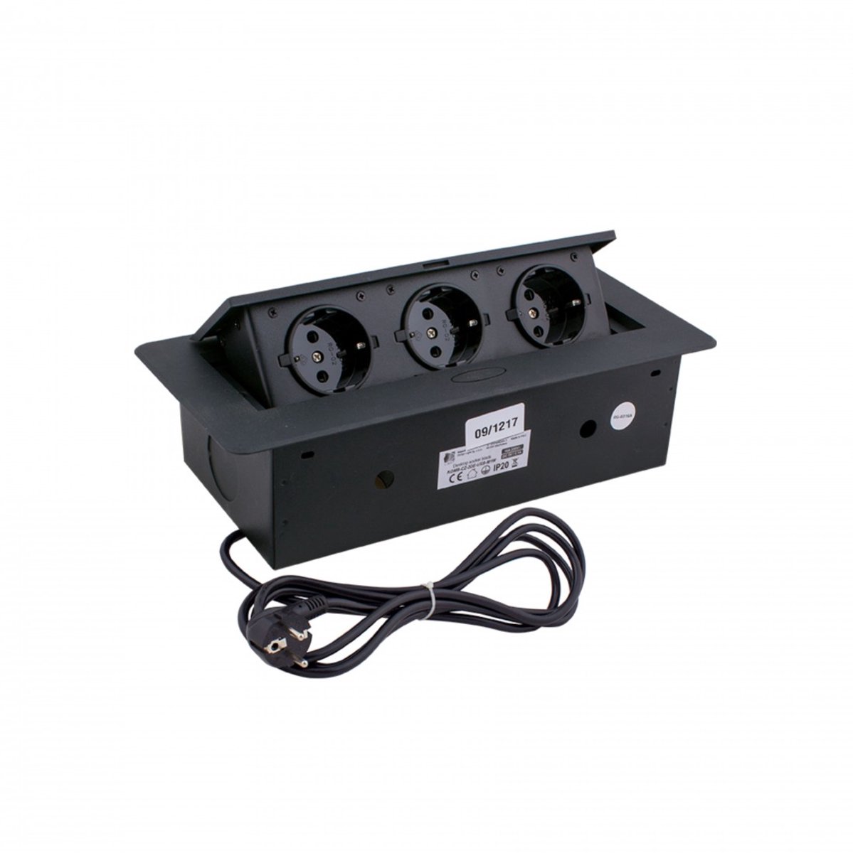 Design Light Kombibox - Stekkerdoos - Stekkerblok met 3 stopcontacten - Inbouw verdeelstekker met 1.5 meter kabel - Zwart