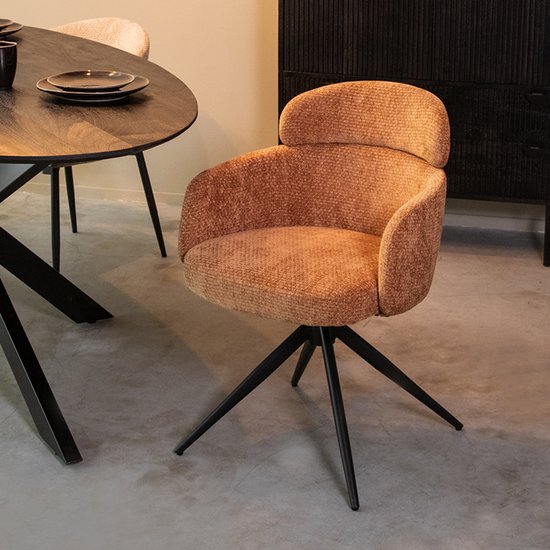 Chaise de salle à manger Levi LABEL51 - Marron - Velours - Cadre noir - Chaise - Chaise de salle à manger normale