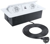 Multiprise avec USB - Multiprise Pop avec 2 prises, 1x USB A et 1x USB C - Prise de distribution intégrée avec finition en acier inoxydable - Multiprise avec câble de 1,5 mètre - pour max. 3680 Watt - Wit