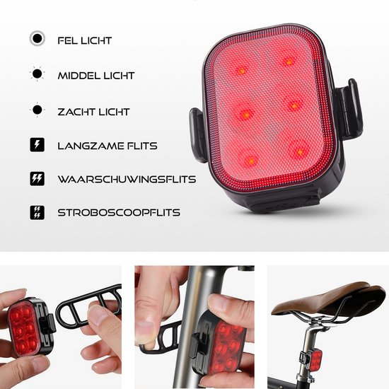 Fietslamp Fietsverlichting Usb Oplaadbaar Fietslicht Fietslampje Fietslampjes Led Set Wit en Rood — afbeelding 4