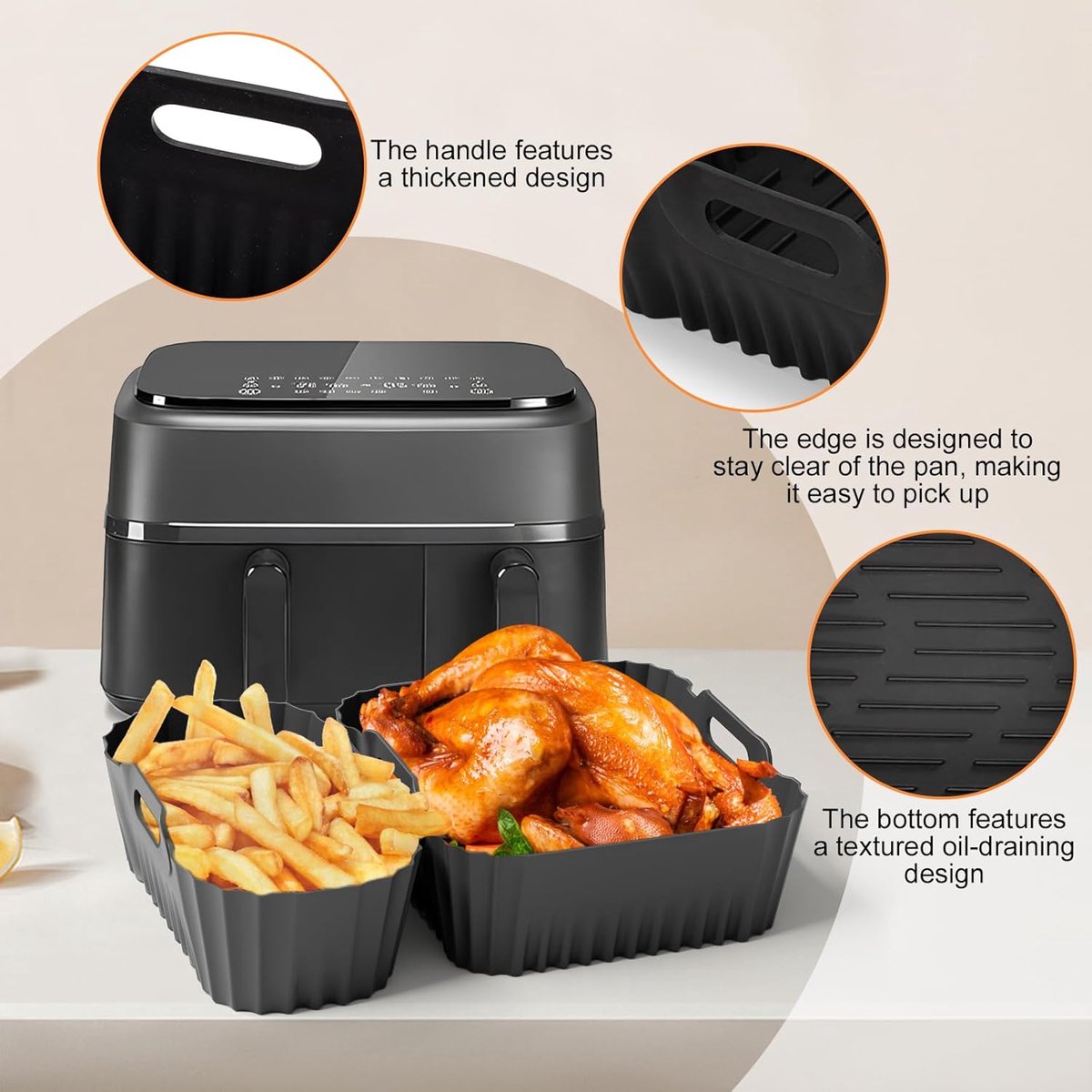 Vierkante Heteluchtfriteuse Accesoires Set - Dubbele Heteluchtfriteuse Accesoires Set - Voor philips Airfryer Dual Basket 3000 Series NA350 Airfryer-accessoires — afbeelding 5