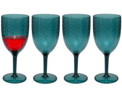 5Five Wijnglazen Estiva - 4x - blauw transparant - onbreekbaar kunststof - 350 ml - camping/outdoor