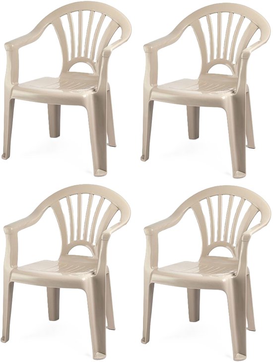 Chaise haute Trendoz - 4x - plastique - beige - 35 x 28 x 50 cm - jardin/camping/chambre