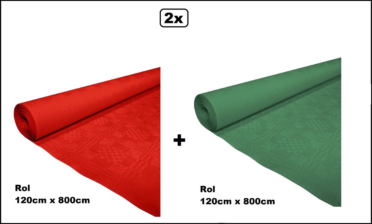 2x Tafelrol tafelkleed rood en groen 120cm x 800cm papier - totaal 16 meter - Party diner food festival eten fun thema feest party