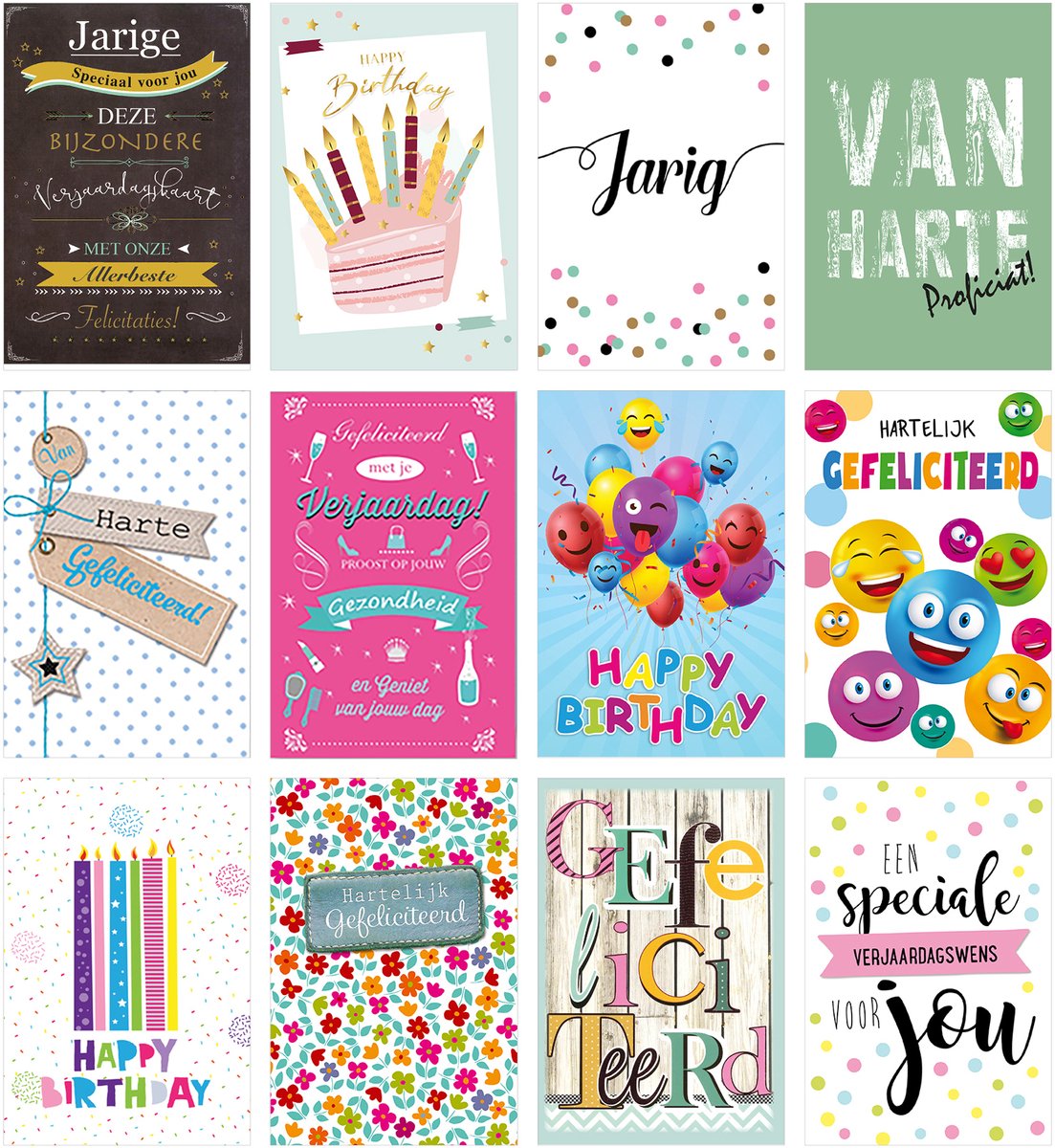 MGPcards - 12 wenskaarten met envelop - Gefeliciteerd - Verjaardag