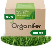 Gazonmest All-In-One (5kg, 100m2) - Voor een Diepgroen Sterk Gazon Zonder Mos en Onkruid - Gazonmeststof - Gazon Kalk - Meststof Gazon - Gras Mest - Bodemverbeteraar - Organifer