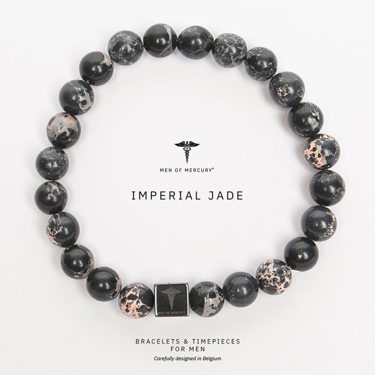 MEN OF MERCURY® Natuursteen Armband Heren - Imperial Jasper - Zwart - Handgemaakt - Elastisch - Innerlijke Kracht & Bescherming - 17 cm