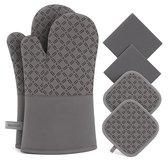 Set de 6 gants de Gants de four en Siliconen Montzys® - Résistants à la BBQ jusqu'à 250 °C - Comprend des Maniques et des chiffons en microfibre