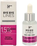 Doosje en flesje van 'it BYE BYE LINES' Concentrated Derma Serum. Bevat 1,5% hyaluronzuur, peptide + vitamine B5.