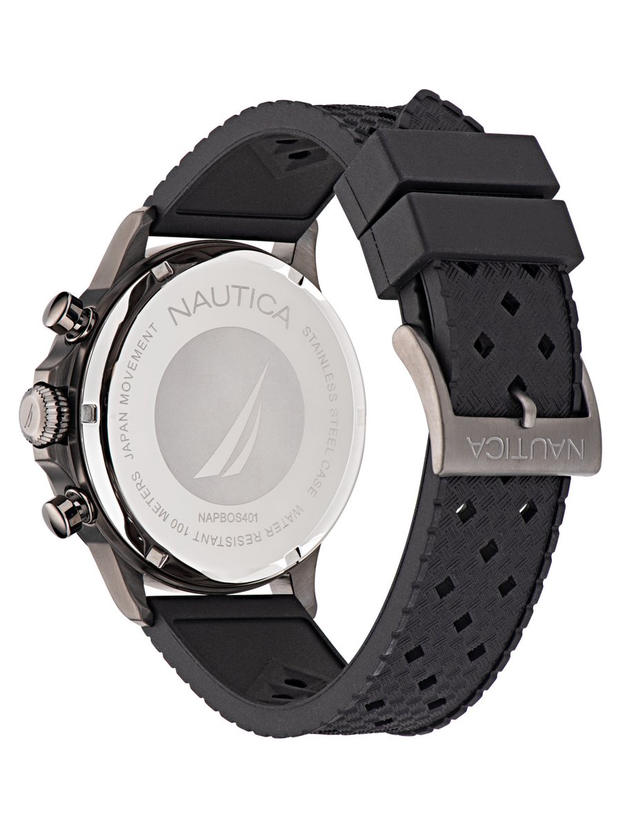 Nautica Nct Blueocean Analoog Horloge Gunmetal Case: 100% Roestvrij Staal | Armband: 100% Synthetisch Rubber 45 mm NAPBOS401, NAPBOS403