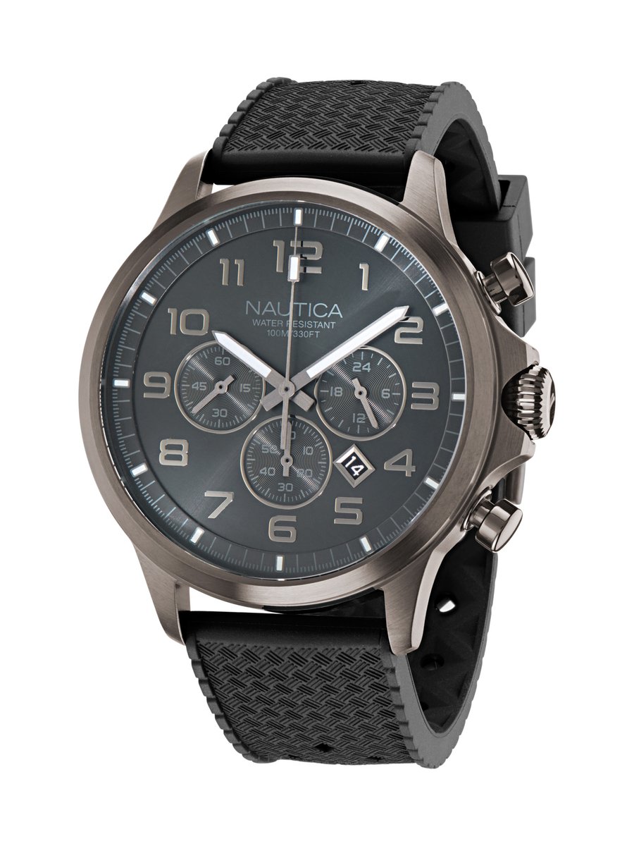 Nautica Nct Blueocean Analoog Horloge Gunmetal Case: 100% Roestvrij Staal | Armband: 100% Synthetisch Rubber 45 mm NAPBOS401, NAPBOS403