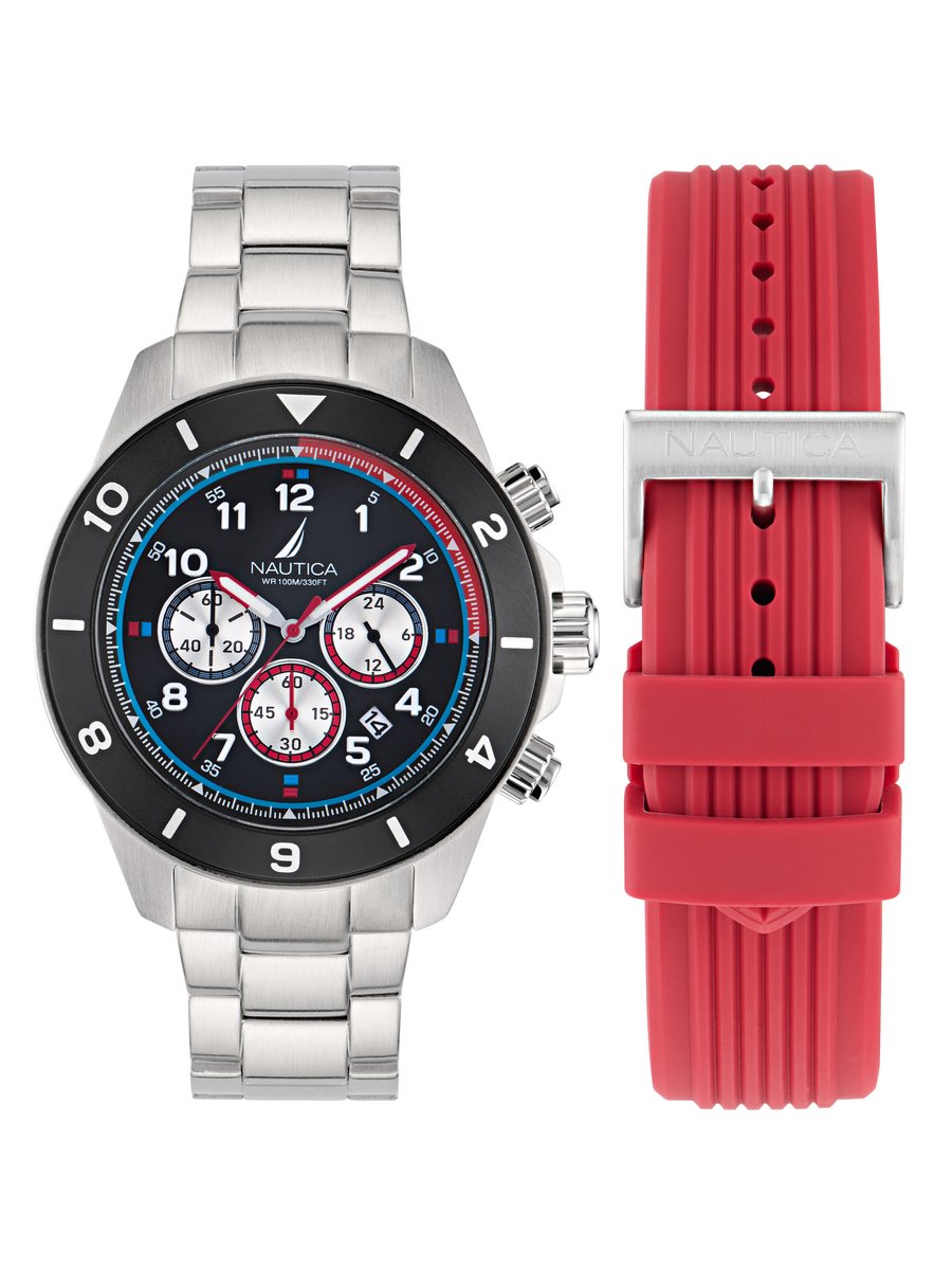 Nautica Nautica One Analoog Horloge Zwart En Rot Case: 100% Roestvrij Staal | Armband: 100% Roestvrij Staal 48 mm NAPNOS406