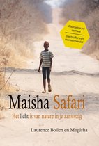 Een jong meisje loopt over een stoffig pad met de tekst 'Maisha Safari' en 'Waargebeurd verhaal: Slachtoffer van mensenhandel'.