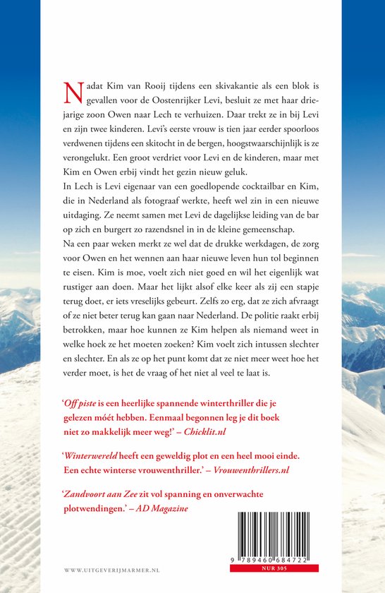 Achterflap van het boek Sneeuwblind, een thriller.